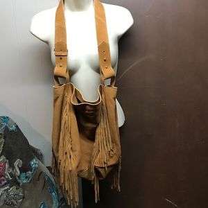Suede tan fringe boho hippie bag purse New